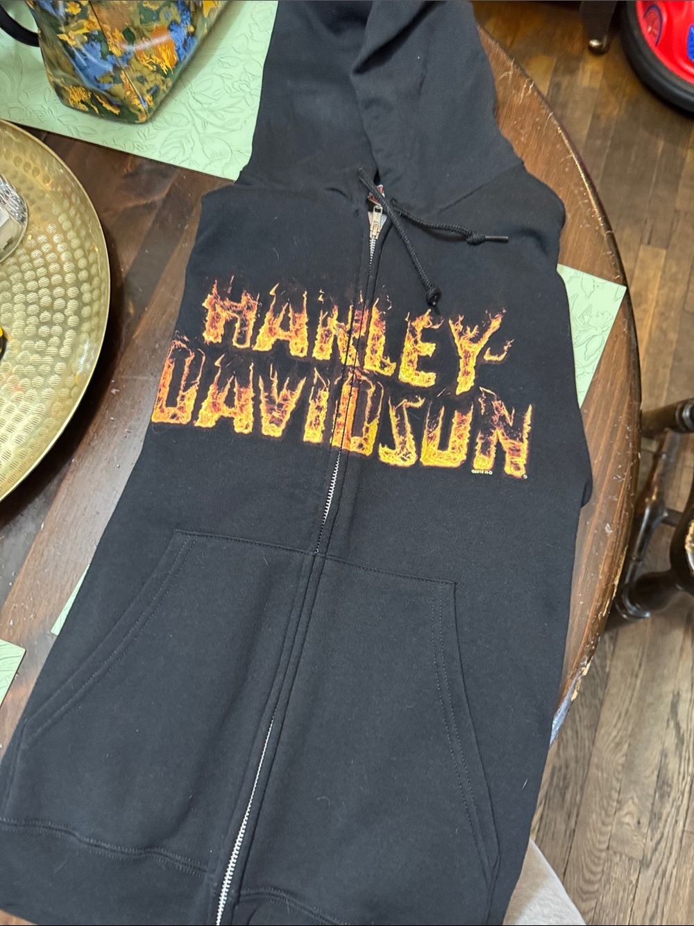 Harley-Davidson Black Hoodie with Yellow-Orange Flame Logo